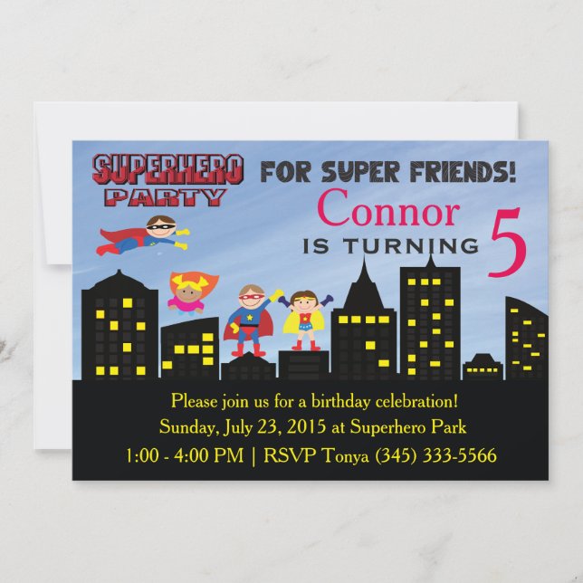 Invitation Super Héros Party (Devant)
