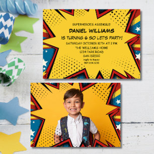 Invitation Super-héros Rassemblement Pop Art Anniversaire Gar