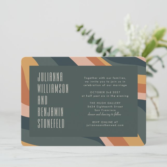 Invitation Super les années 70 Earthy Boho Abstrait Stripes M (Debout devant)