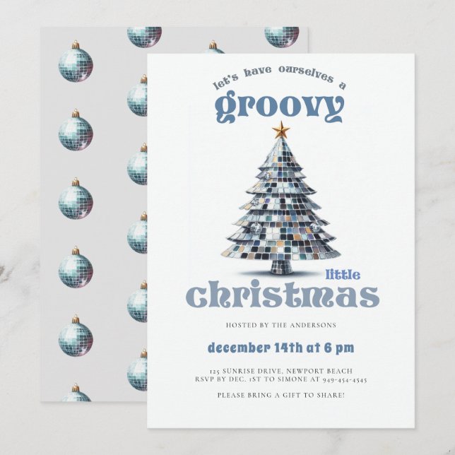 Invitation Super Little Christmas Disco Blue Christmas Party (Devant / Derrière)