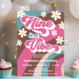 Invitation Super Nine est Vibe rose turquoise fille 9e annive