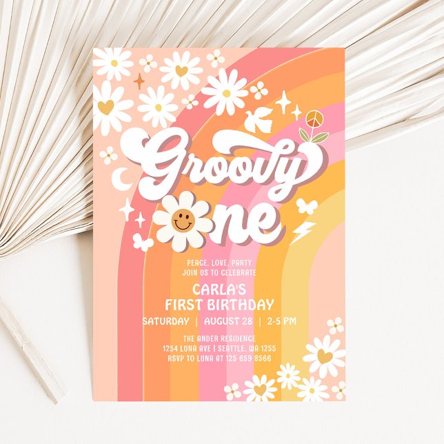 Invitation Super ONE Daisy Hippie 70's Retro 1er anniversaire (Créateur téléchargé)