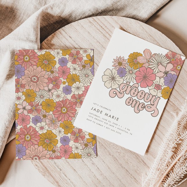 Invitation Super One - Floral Retro Girl 1er anniversaire (Créateur téléchargé)