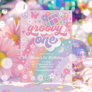 Invitation Super One Pastel Pink Rainbow 1ère fête d'annivers