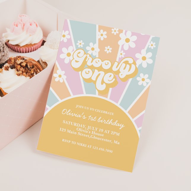 Invitation Super One Pastel Retro Sunshine daisy boho floral (Créateur téléchargé)