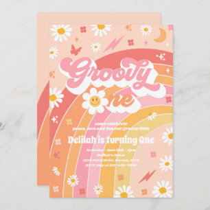 Invitation Super One Peace Love Party Rainbow Birthday Party