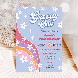Invitation Super One Rainbow Floral 1er anniversaire