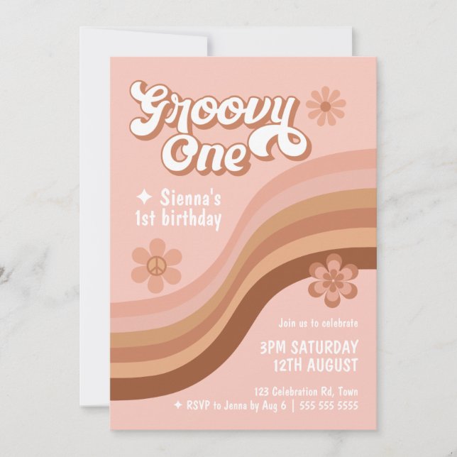 Invitation Super One Retro Daisy Rose Girl 1er anniversaire  (Devant)