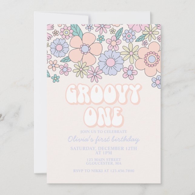 Invitation super One Retro Floral 1er anniversaire (Devant)