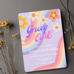 Invitation Super One Retro Rainbow 1er anniversaire