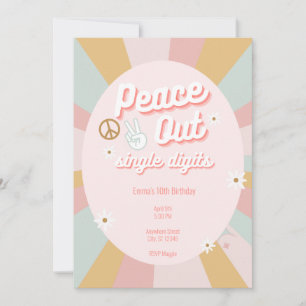 Invitation Super Peace Out Chiffres simples rétro 10e anniver