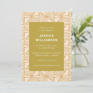 Invitation Super Retro Chartreuse Bat mitzvah botanique