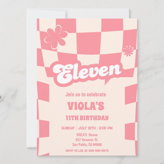 Invitation Super Retro Eleven Rose 11e anniversaire (Devant)