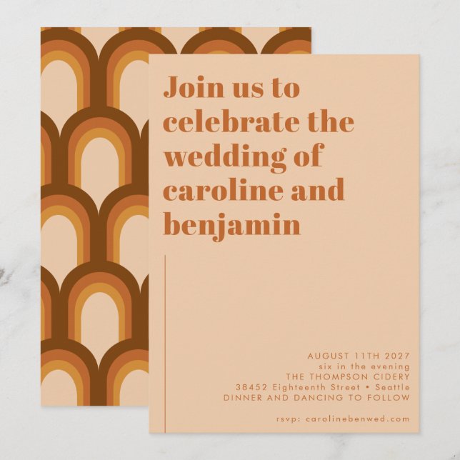 Invitation Super Retro les années 70 Design Brown Mariage Ter (Devant / Derrière)