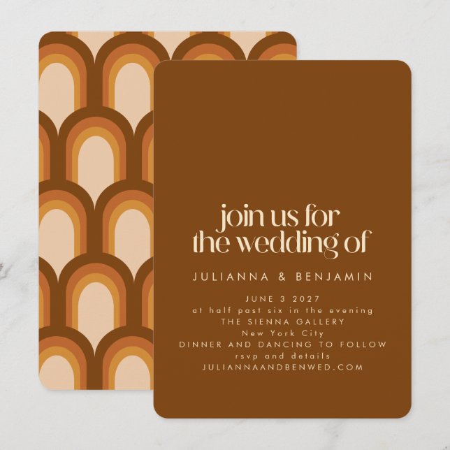 Invitation Super Retro les années 70 Design Brown Unique Mari (Devant / Derrière)