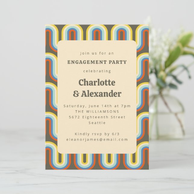 Invitation Super Retro les années 70 Olive Motif (Debout devant)