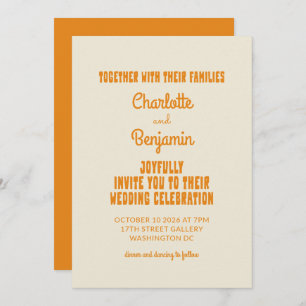 Invitation Super Retro Orange Typographie minimaliste Mariage