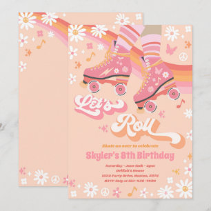 Invitation Super Retro Rainbow Roller Patinage Anniversaire f