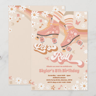 Invitation Super Retro Rainbow Roller Patinage Anniversaire f