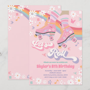 Invitation Super Retro Rainbow Roller Patinage Anniversaire f
