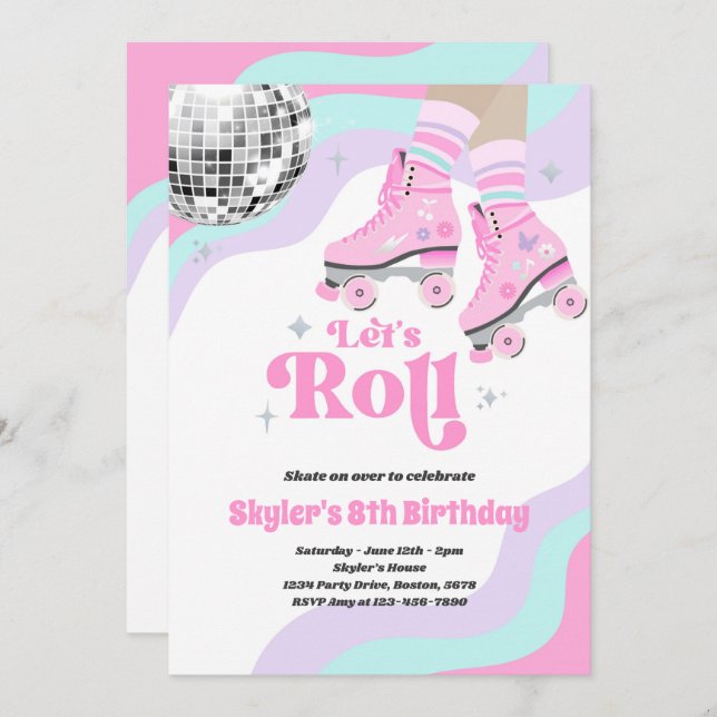 Invitation Super Retro Roller Ski Disco Anniversaire Fête (Devant / Derrière)