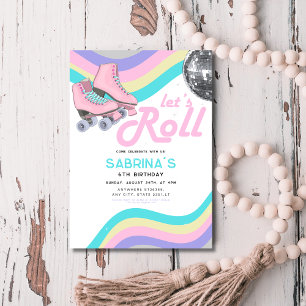 Invitation Super Retro Roller Sking fête d'anniversaire