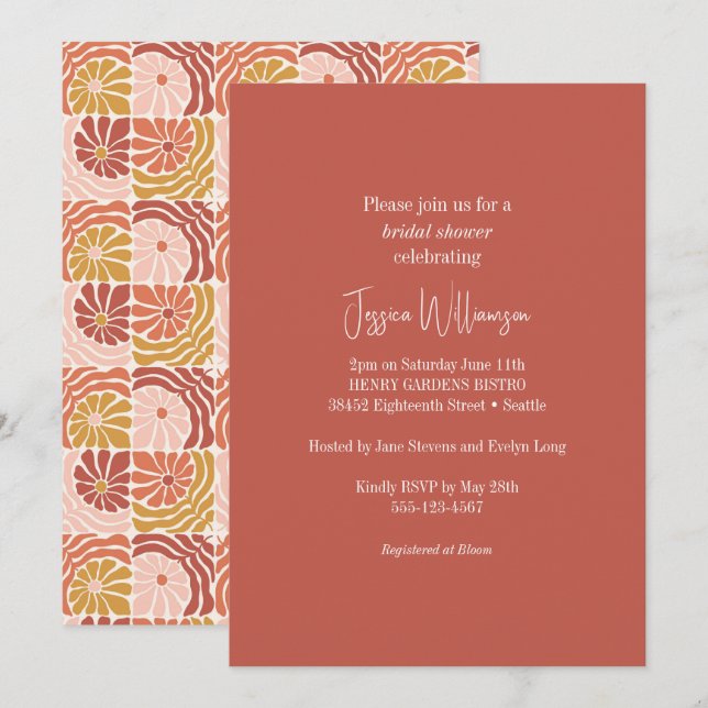 Invitation Super Retro Rosewood Clay Botanique Douche tendanc (Devant / Derrière)