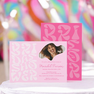 Invitation Super rétro Script chic Pink Photo nuptiale douche