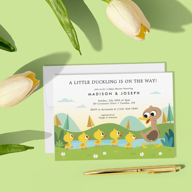 Invitation Super simple | 5 Baby shower Little Ducks (Invitation on table)