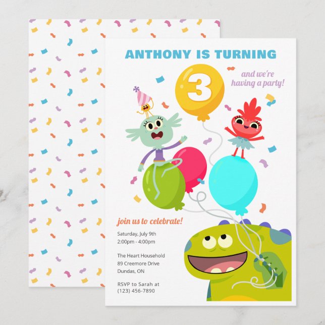 Invitation Super simple | Anniversaire de Rhymington Confetti (Devant / Derrière)