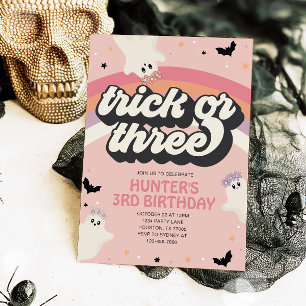 Invitation Super Trick ou trois filles 3e anniversaire Hallow