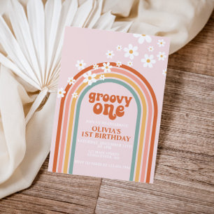 Invitation Super Un boho marguerite arc-en-ciel premier anniv