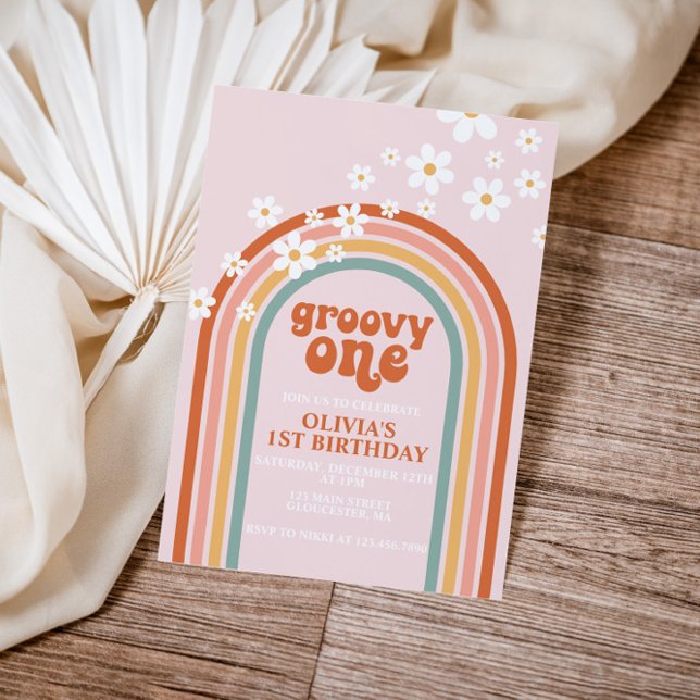 Invitation Super Un boho marguerite arc-en-ciel premier anniv (Créateur téléchargé)