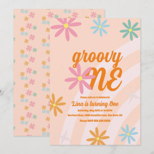 Invitation Super Un Floral Premier Anniversaire Retro Party
