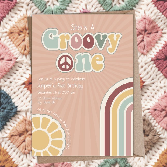 Invitation Super Un Hippie Paix Premier anniversaire Fille de (Créateur téléchargé)
