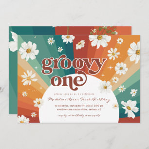 Invitation Super un premier anniversaire Retro Daisy Rainbo