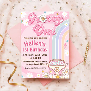Invitation Super Un Retro Daisy Arc-en-ciel Premier anniversa