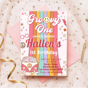 Invitation Super Un Retro Daisy Arc-en-ciel Premier anniversa