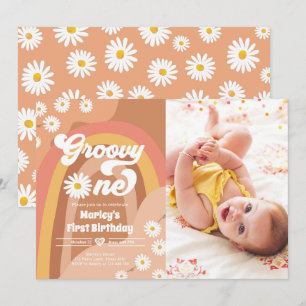 Invitation Super Un Retro Daisy Boho Hippie Premier anniversa