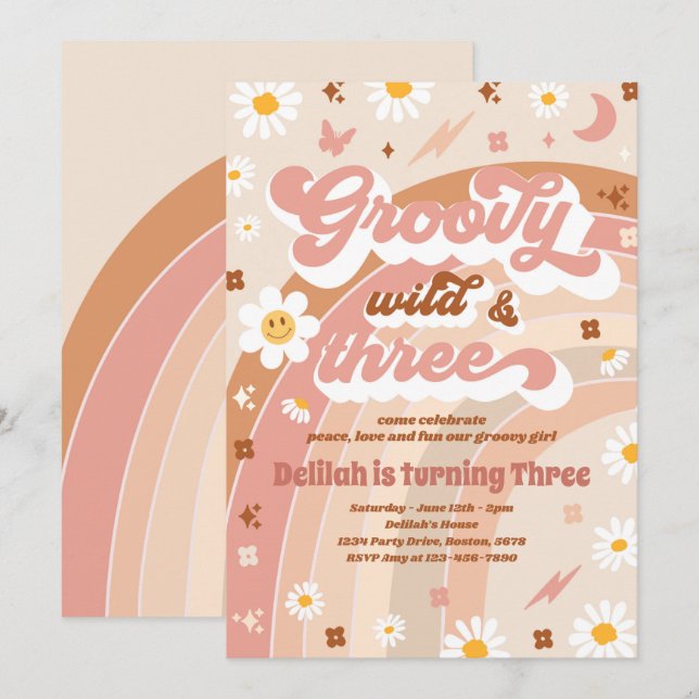 Invitation Super Wild Et Trois Hippie 3e fête d'anniversaire (Devant / Derrière)