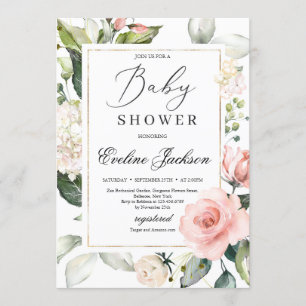 Invitation Superbe Baby shower or à cadre floral roux