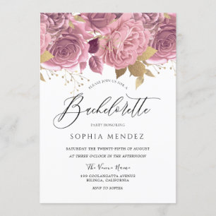 Invitation Superbe Bachelorette Rose Rose Floral Or