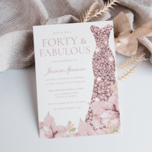 Invitation Superbe Blush Floral & Robe 40e fête d'anniversair