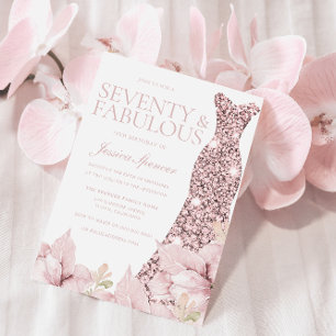 Invitation Superbe Blush Floral & Robe 70e fête d'anniversair