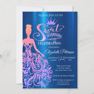 Invitation Superbe Bokeh Paillettes,Robe,Ciara,Bleu Douce 17
