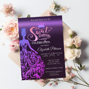Invitation Superbe Bokeh Paillettes,Robe,Ciara,Violet Douce 1