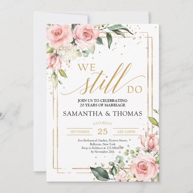 Invitation Superbe cadre rose rose floral or rose rousse nous (Devant)