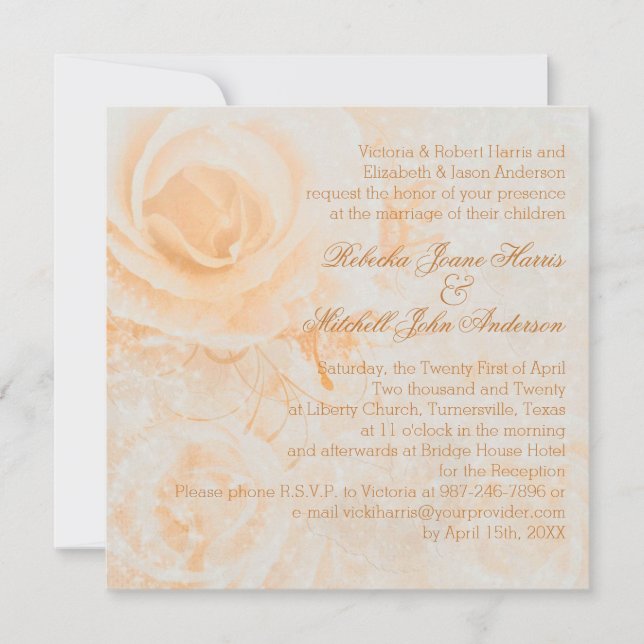 Invitation Superbe crème de pêche rose Mariage (Devant)