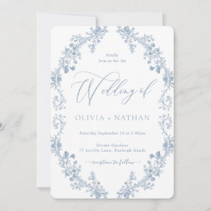 Invitation Superbe Elégant Vintage bleu Floral Mariage