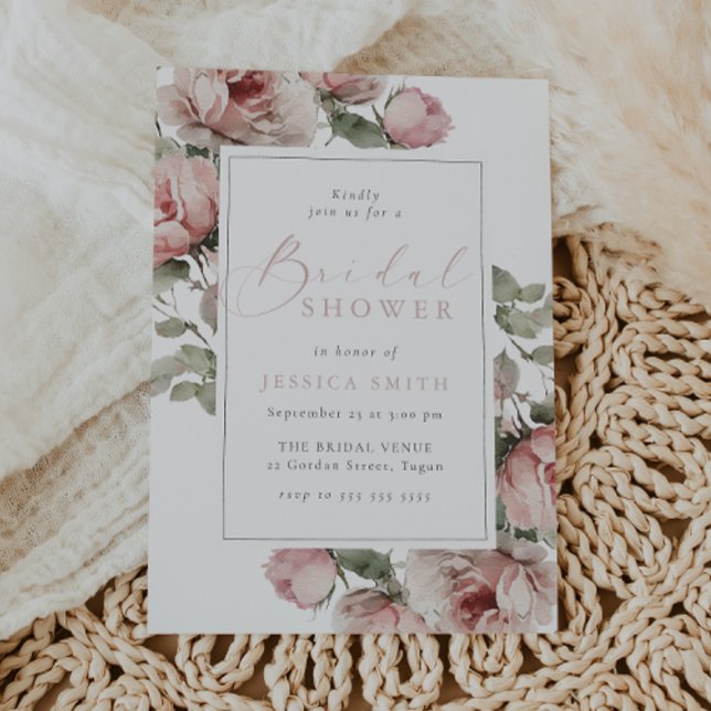 Invitation Superbe Fête des mariées florale à l'aquarelle bla (Créateur téléchargé)